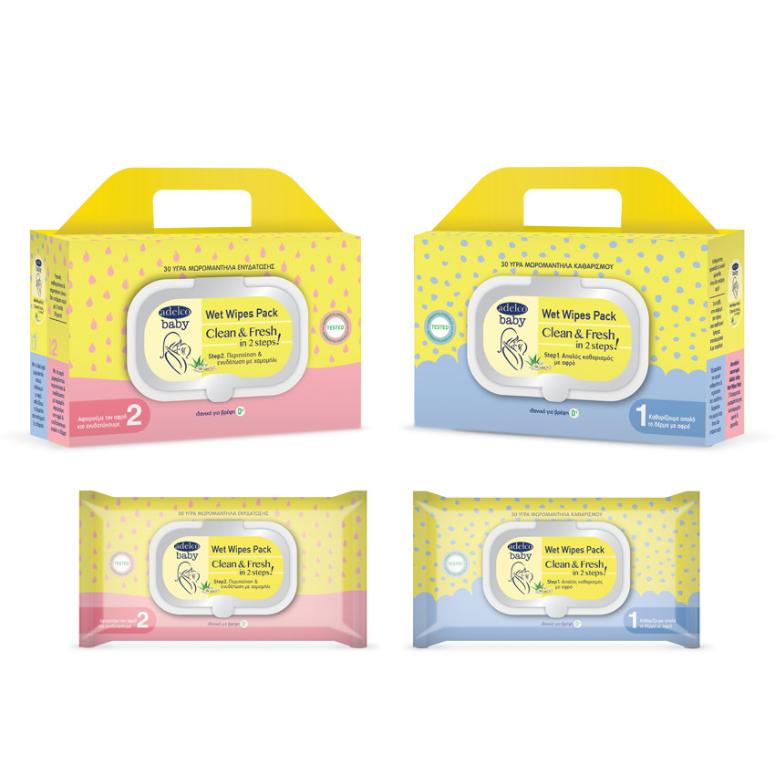 Υγρά Μωρομάντηλα Pack Clean & Fresh In 2 steps Sensitive Care Adelco Baby 