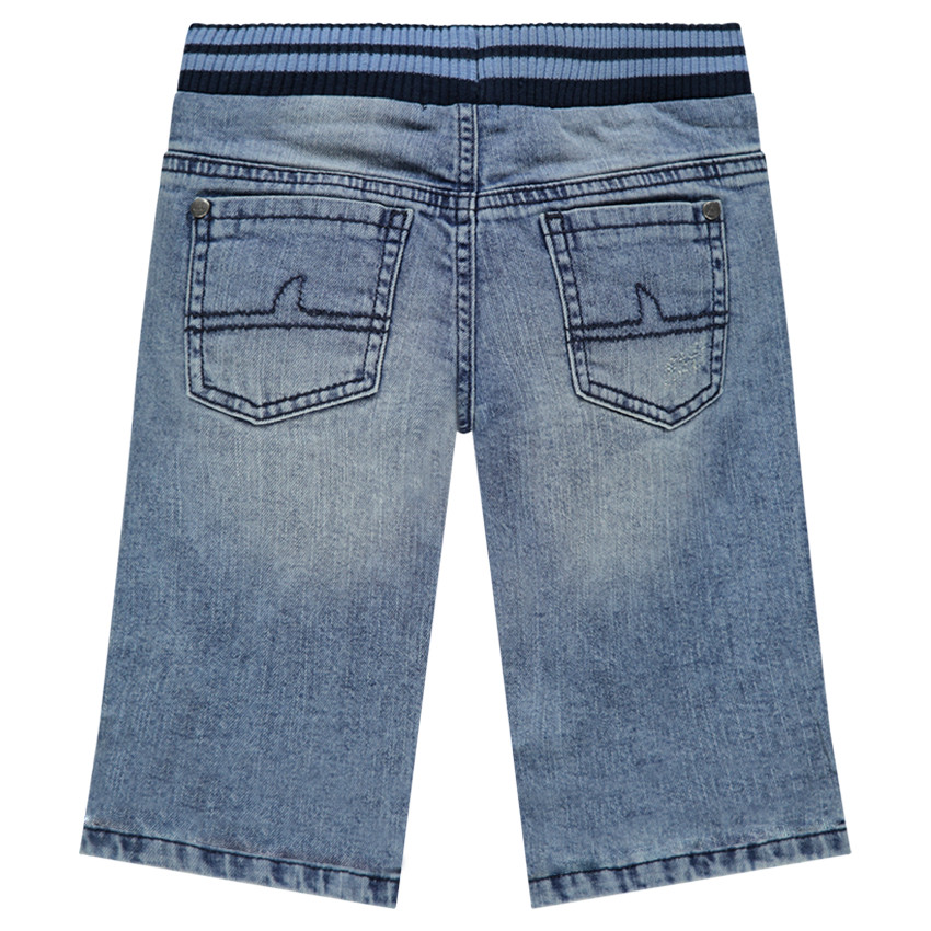 Τζιν βερμούδα με λάστιχο στη μέση και τυπωμένη φράση 