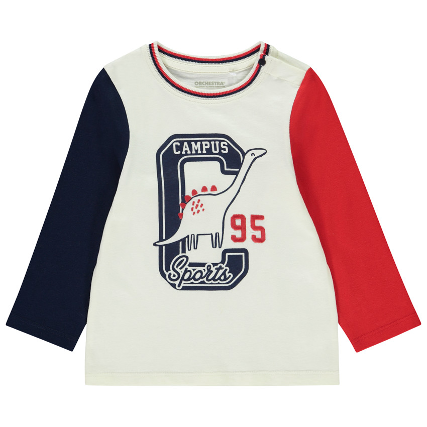 T-shirt μακρυμάνικο φαντασίας με εφέ colorblock για μωρό αγόρι 