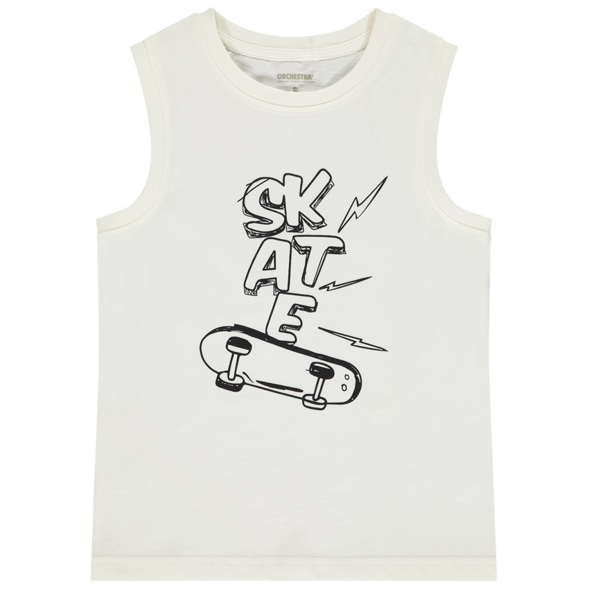 Αμάνικο μπλουζάκι μονόχρωμο με φαντεζί σχέδιο για αγόρι 