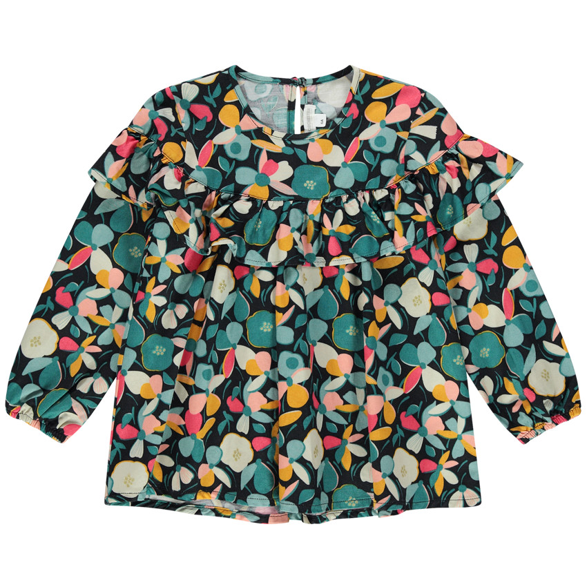 Tunique manches longues à imprimé floral et volant 