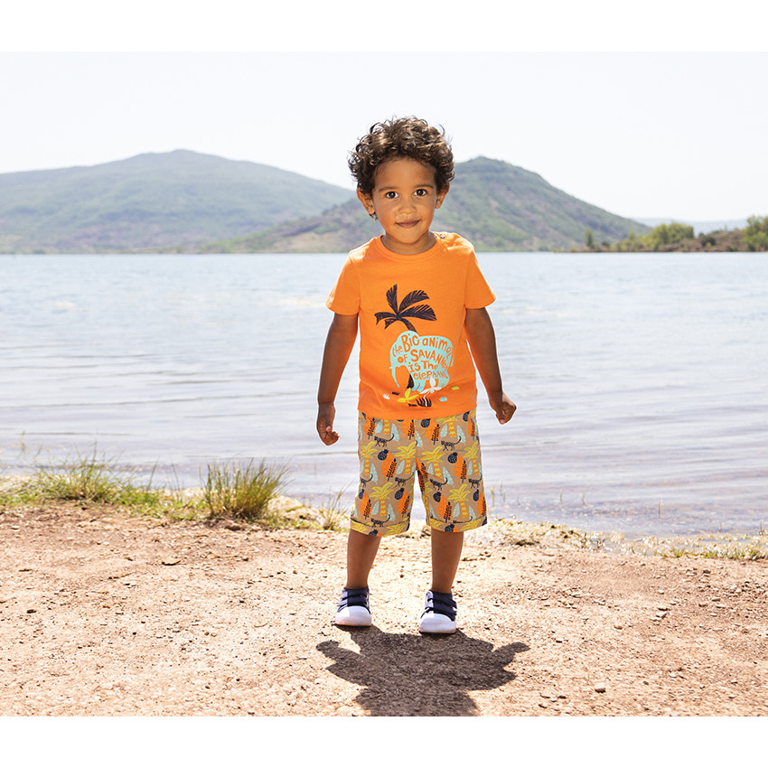 T-shirt manches courtes print éléphant/palmier pour bébé garçon 
