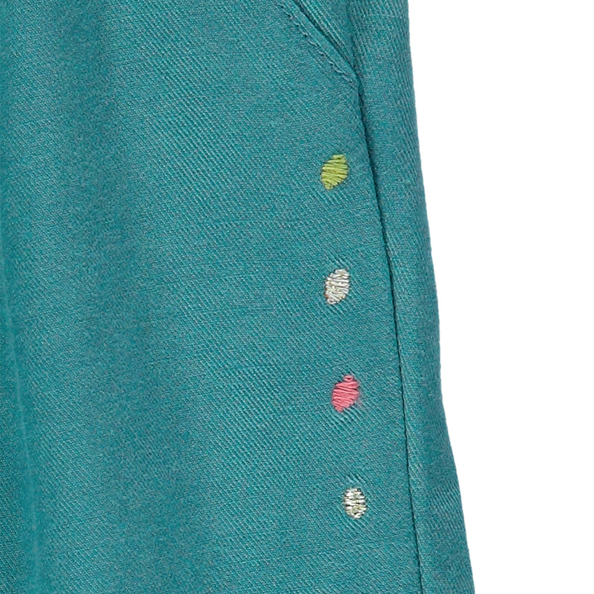 Pantalon en twill bleu à pois colorés brodés  Additional Pantalon en twill bleu à pois colorés brodés
