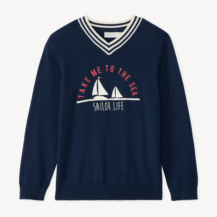 Πουκάμισο με μακριά μανίκια και V λαιμόκοψη με σχέδιο καράβι για αγόρι 