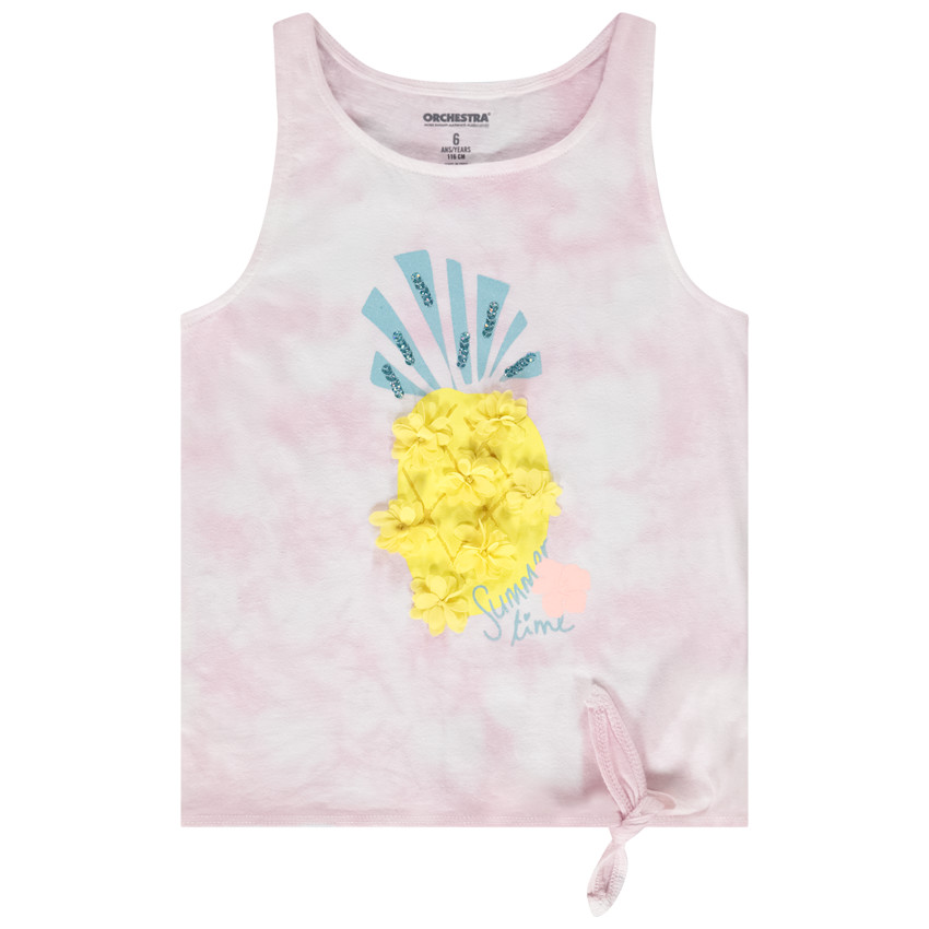 Μπλουζάκι αμάνικο effet tie & dye με λουλούδια σε 3D κορίτσι 