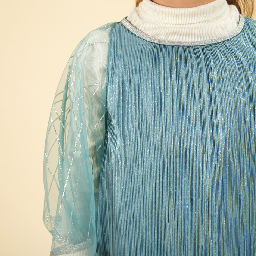 Φόρεμα πλισέ με κάπα από τούλι για κορίτσι 