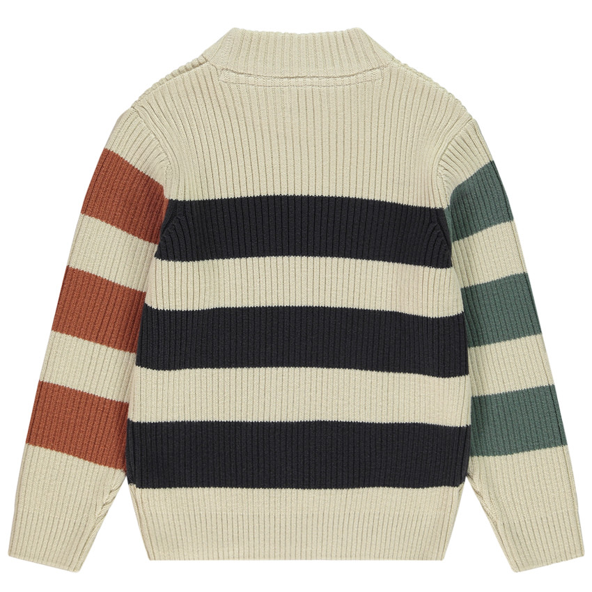 Πλεκτό πουλόβερ με τριχρωμές ρίγες και ζιβάγκο για αγόρι 