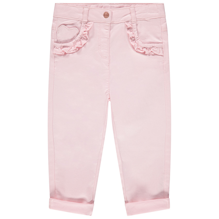 Μονόχρωμο υφασμάτινο παντελόνι με βολάν στις τσέπες 