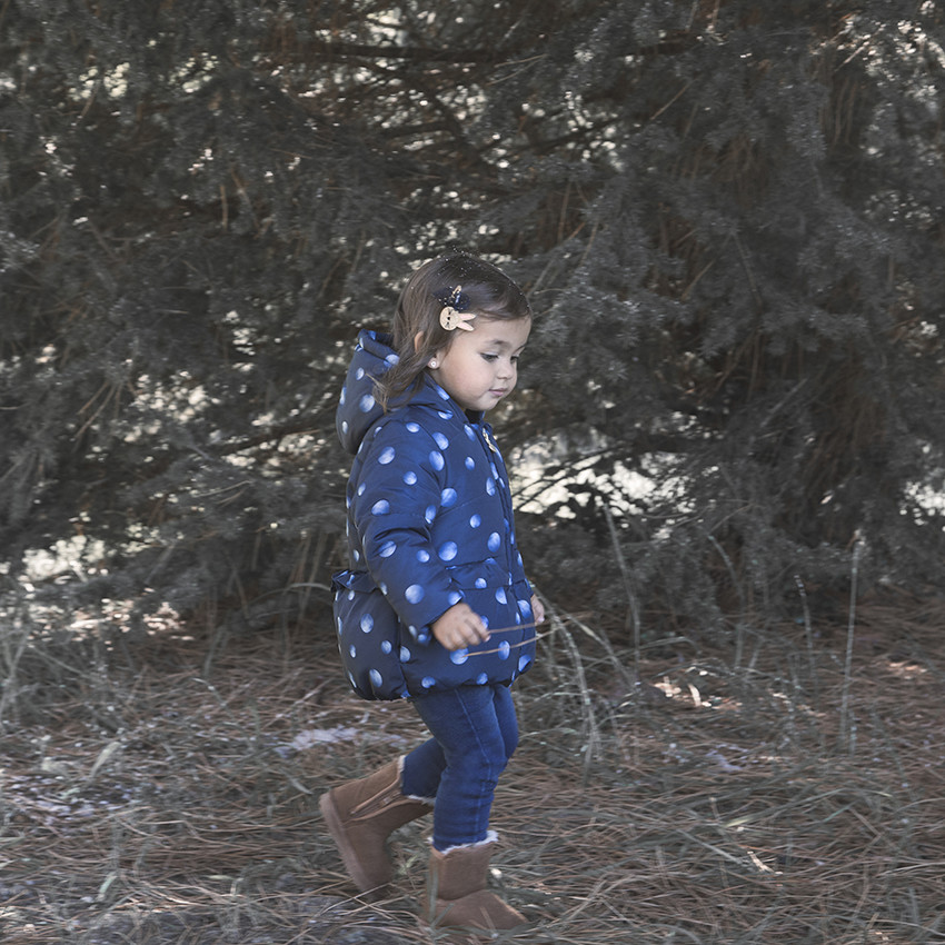 Doudoune à capuche imprimée pois doublée sherpa 