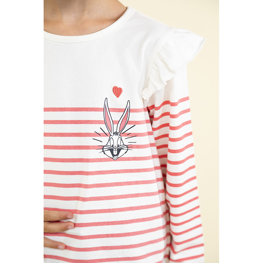 T-shirt μακρυμάνικο marinière jersey Bugs Bunny Warner για κορίτσι 