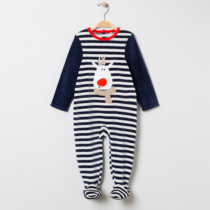 Πιτζάμα βελουτέ ριγέ με πνεύμα Χριστουγέννων για μωρό αγόρι 