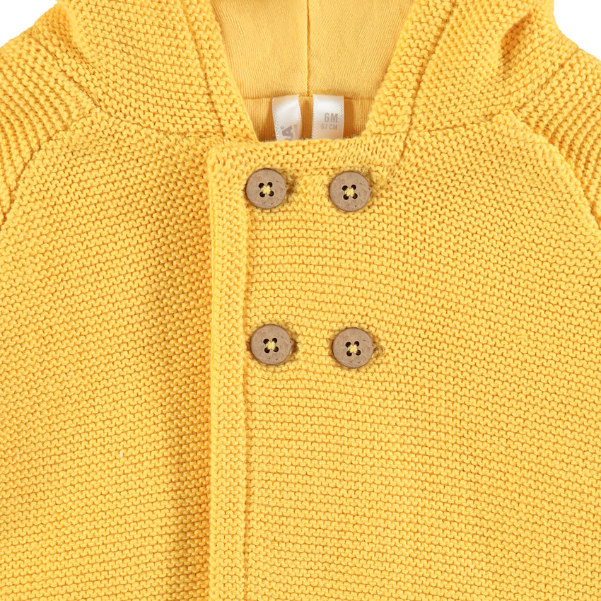 Ζακέτα με κουκούλα από πλεκτό κίτρινο 