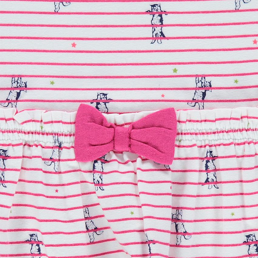 Ριγέ φόρεμα με βολάν στα μανίκια και μικρό ραμμένο φιόγκο 