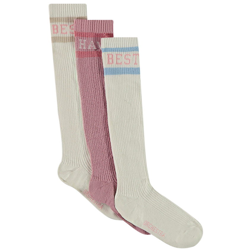 Lot de 3 paires de chaussettes hautes côtelées pour filles 