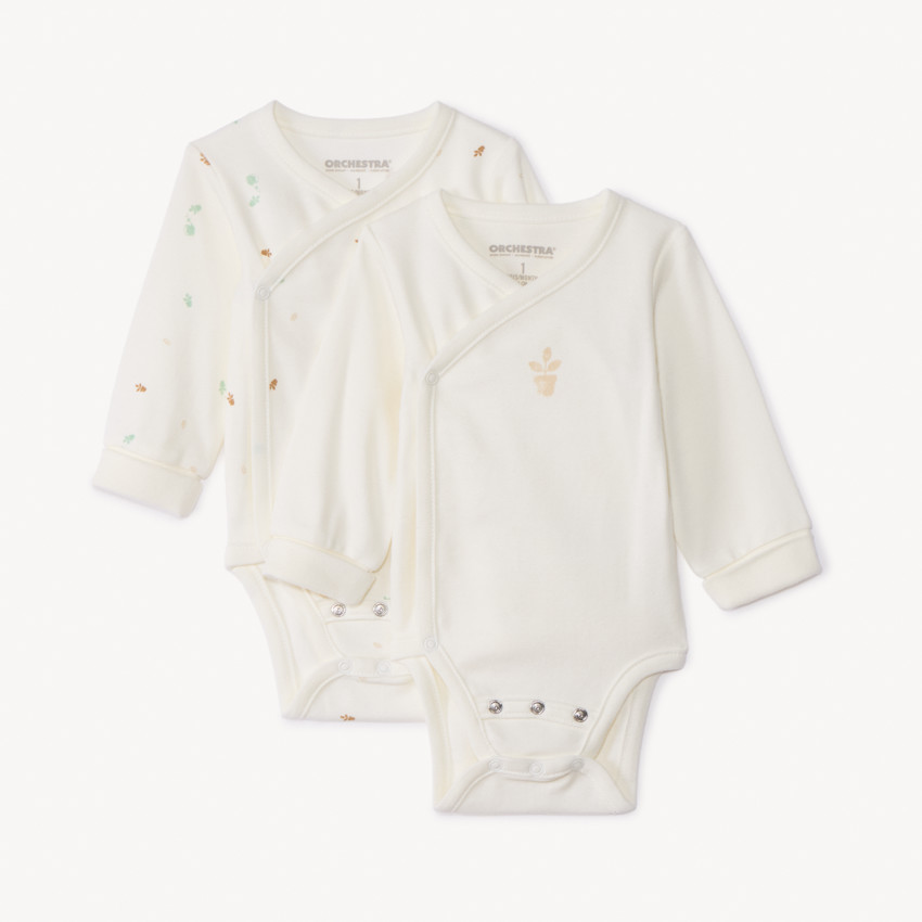 Σετ 2 εξελικτικά bodies μακρυμάνικα για μωρό εκρού από interlock 