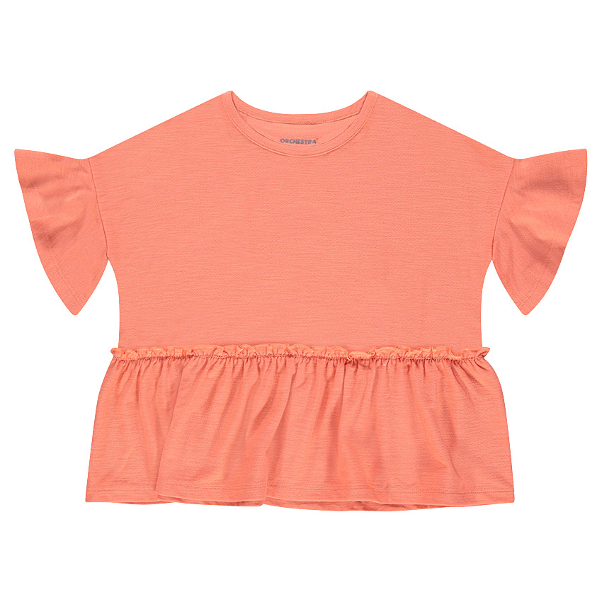 Κοντομάνικο μπλουζάκι από jersey slub σε σχήμα κουτιού με βολάν 