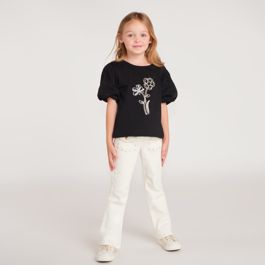 T-shirt à manches courtes pour fille avec fleurs en cording 
