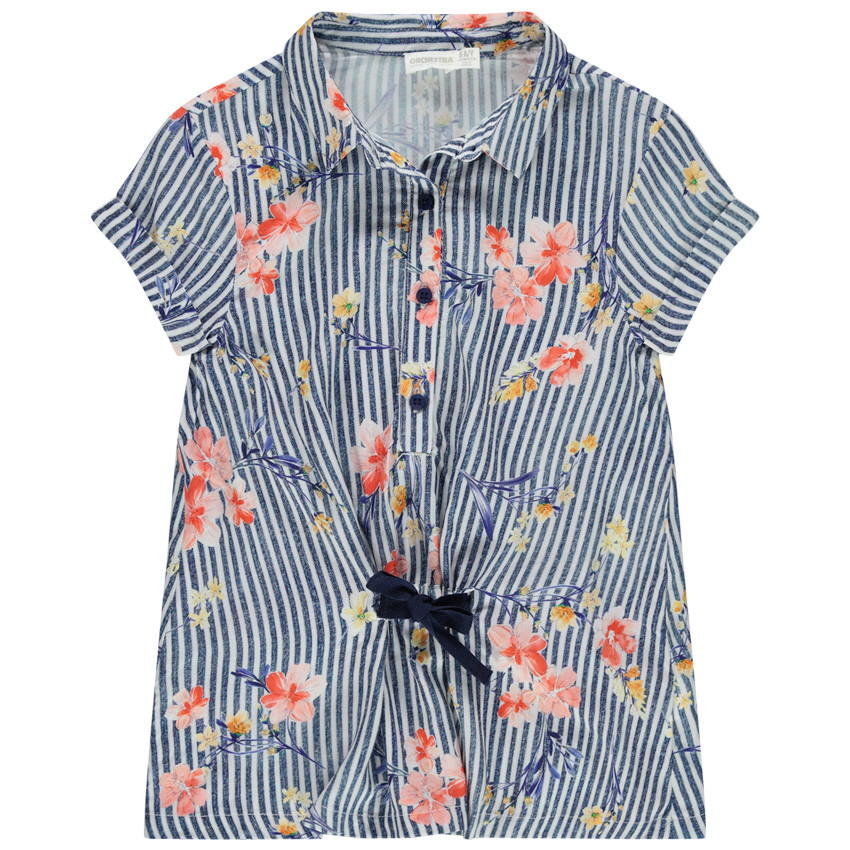 Tουνίκ κοντομάνικη ριγέ με λουλούδια  