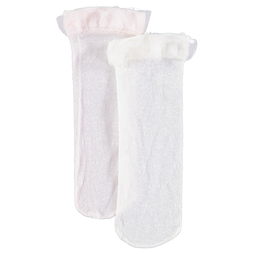 Σετ 2 ζευγάρια κάλτσες με εφέ δαντέλας και βολάν από τούλι 