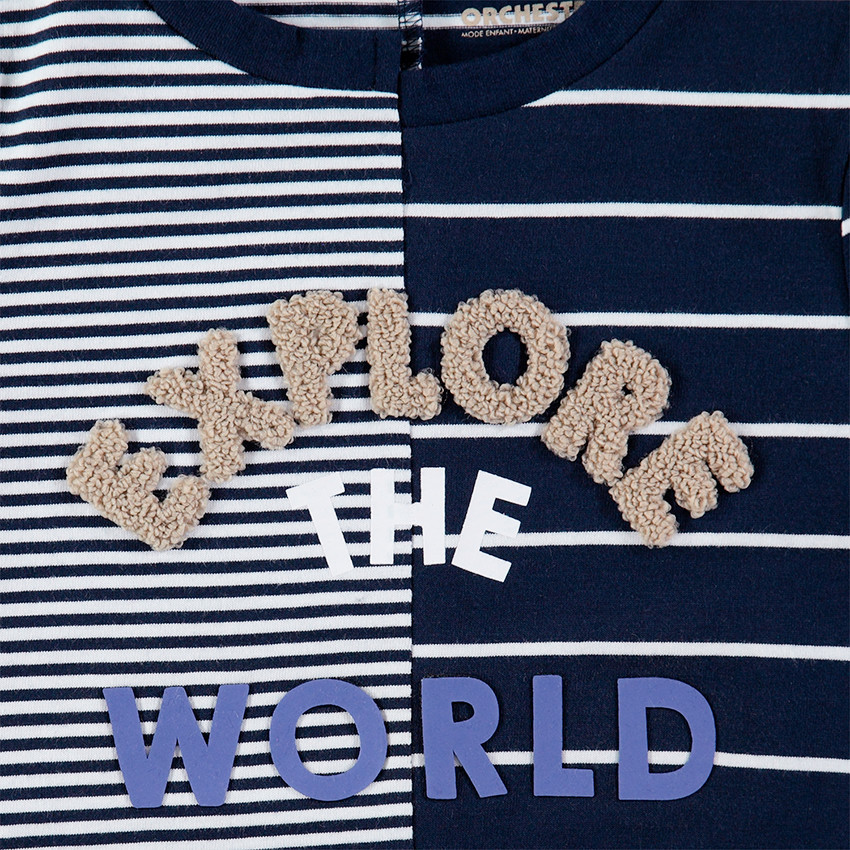 Μακρυμάνικη μπλούζα με ρίγες και πετσετέ γράμματα 