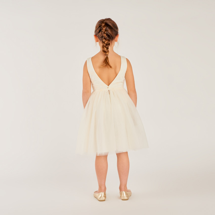 Φόρεμα τελετών από σατέν και λουλουδάτο τούλι για κορίτσι 