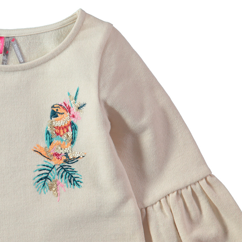 Φούτερ από φανέλα με μανίκια μπαλούν και φλόραλ κέντημα 