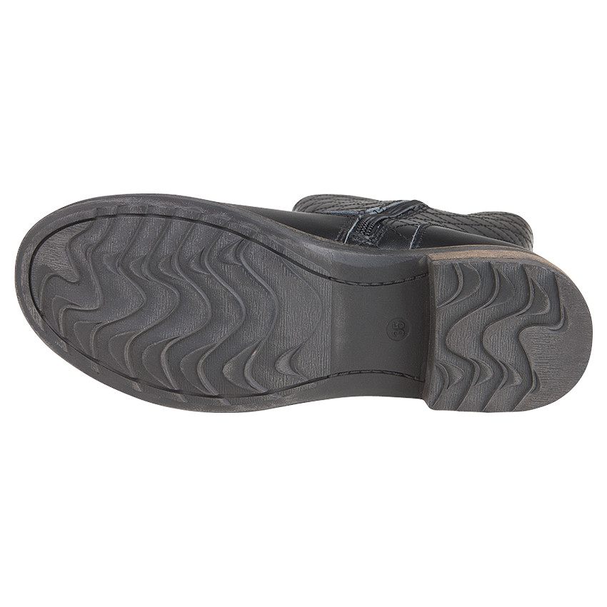 Bottines noires en cuir effet matelassé avec boucles fantaisie 