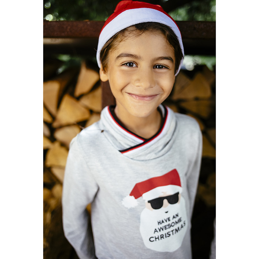 T-shirt μακρυμάνικο print père Noël με φαντεζί γιακά 