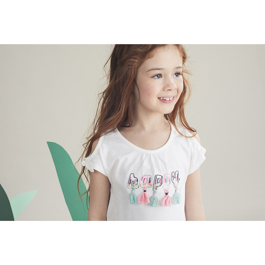 Σύνολο από βιολογικό βαμβάκι με κεντημένο μήνυμα και φουντίτσες 