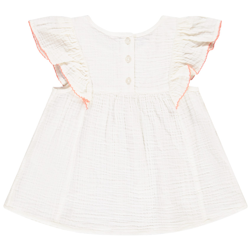 Tunique manches courtes brodée en double gaze de coton pour bébé fille 