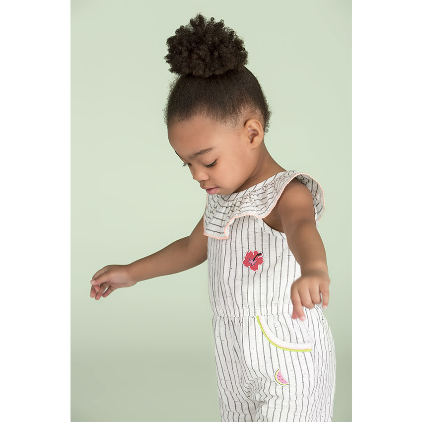 Ριγέ κοντή ολόσωμη φόρμα μπουκλέ με βολάν στη λαιμόκοψη  Additional Ριγέ κοντή ολόσωμη φόρμα μπουκλέ με βολάν στη λαιμόκοψη