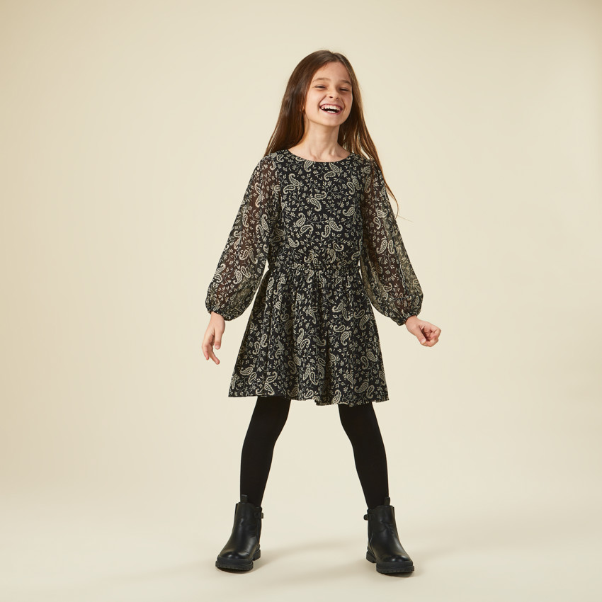 Robe imprimée à manches longues transparentes pour fille 