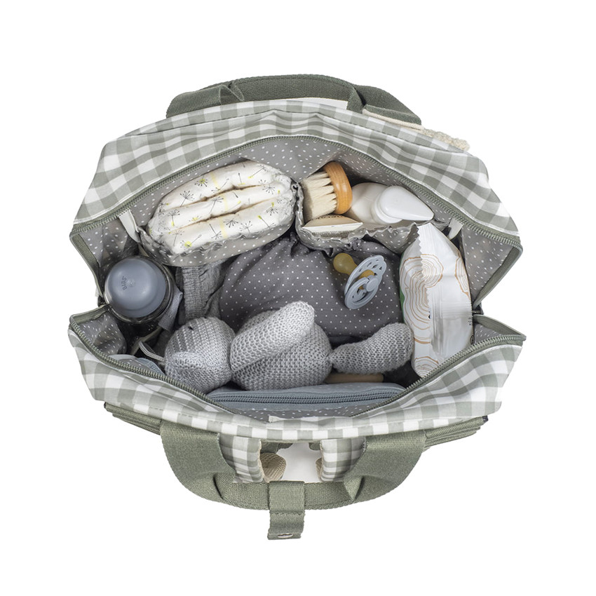 Sac à dos à langer motif carreaux Caetana stone + tapis 