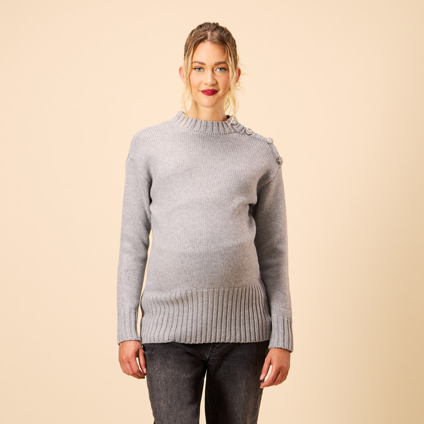 Κοντό πλεκτό πουλόβερ με στρας κουμπιά για γυναίκες 