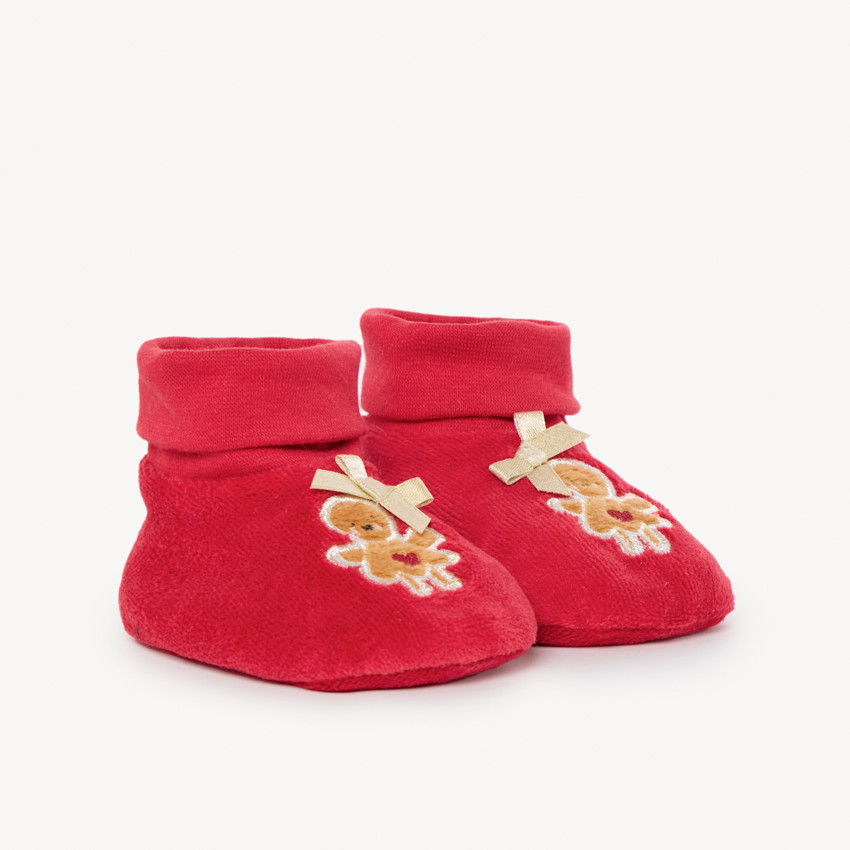 Chaussons velours motif biscuit de Noël pour bébé fille 