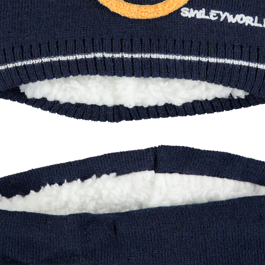 Πλεκτό σύνολο Smiley με σκούφο και κασκόλ τύπου snood και επένδυση από sherpa 
