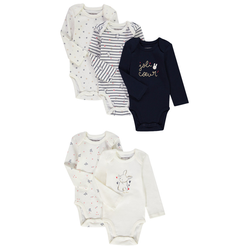 Σετ από 5 κορμάκια με μακριά μανίκια από jersey για bebe κορίτσι 