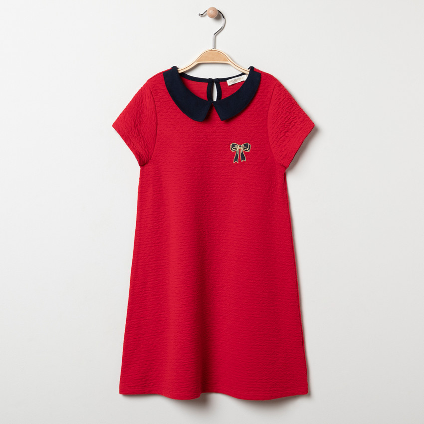 Φόρεμα κοντομάνικο με γιακά Claudine και φιόγκο 