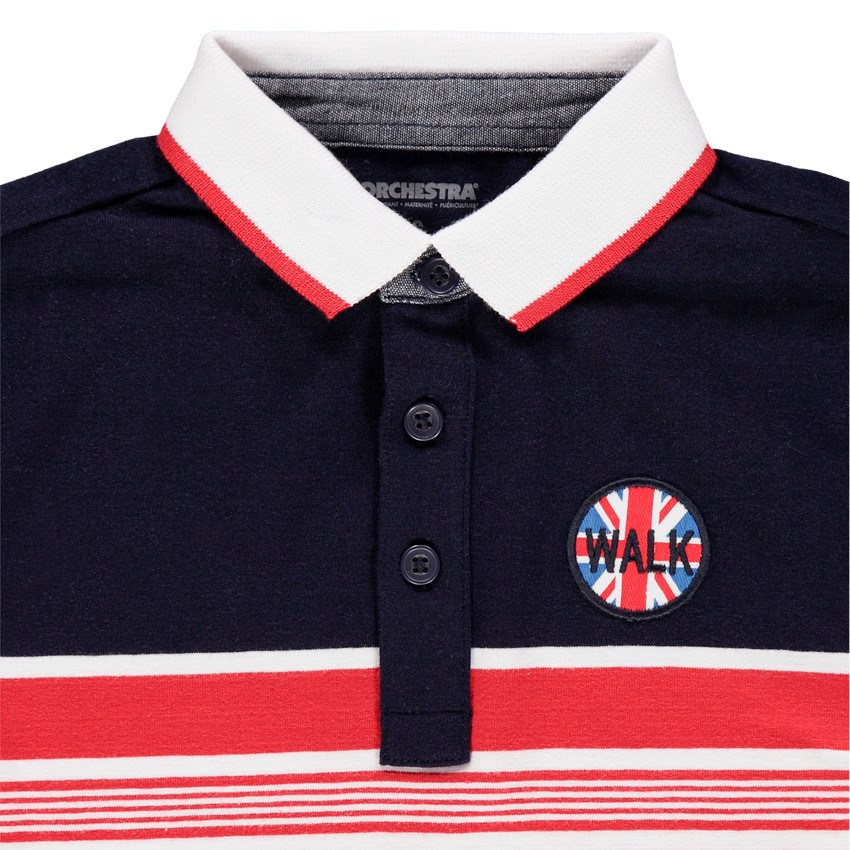 Polo manches longues à rayures et badge 