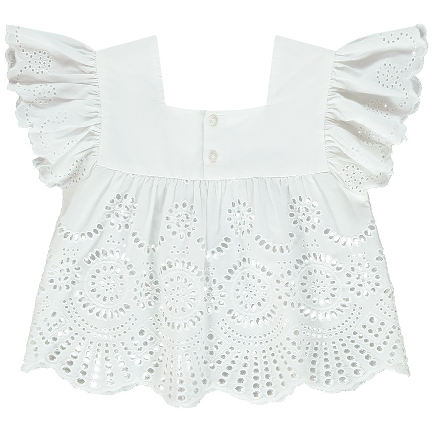 Τουνίκ από voile με φουσκωτά μανίκια και αγγλική κεντητική για κορίτσι 
