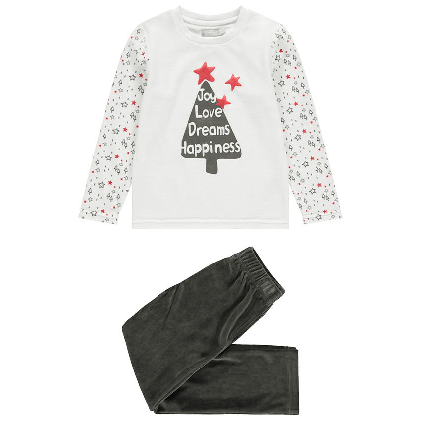 Πιτζάμα βελουτέ με τυπωμένο έλατο σε χριστουγεννιάτικο στιλ 