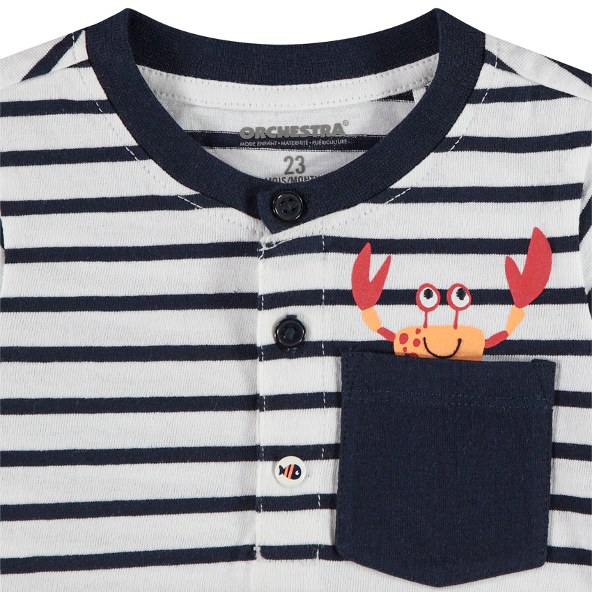 Κοντομάνικη ολόσωμη φόρμα ριγέ print crabe για bebe αγόρι 