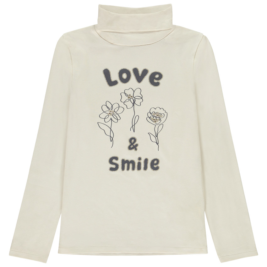 Πλεκτό με ψηλό λαιμό και σχέδιο λουλουδιών με στρας για κορίτσι 