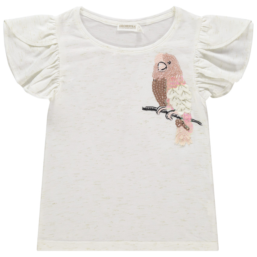T-shirt κοντομάνικο βολάν και παπαγάλο με glitter 