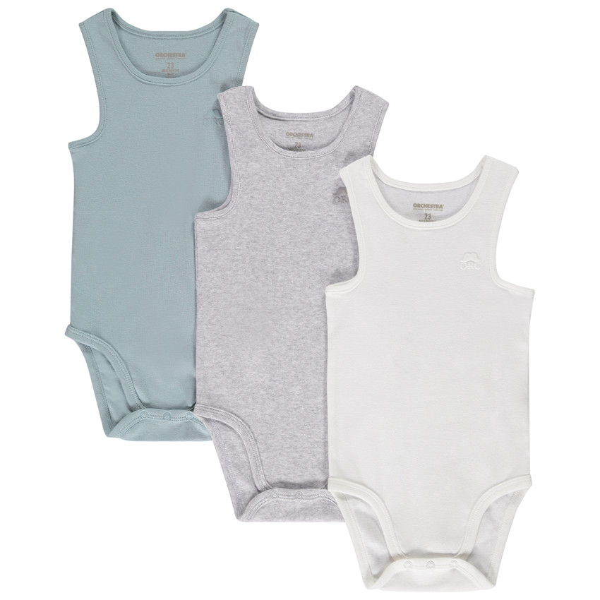 Σετ από 3 αμάνικα μονόχρωμα μπλουζάκια για μωρό αγόρι 