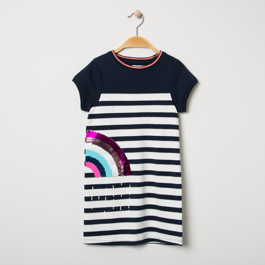 Πλεκτό αμάνικο φόρεμα με ζακάρ ρίγες και ουράνιο τόξο με πούλιες 