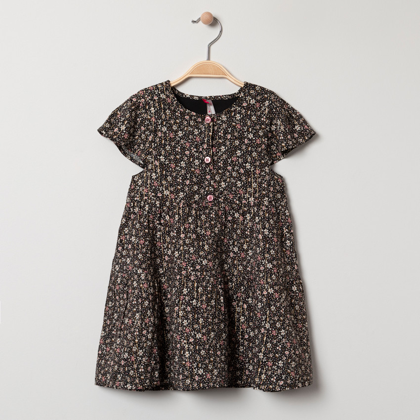 Robe manches courtes à fleurs all-over et rayures  