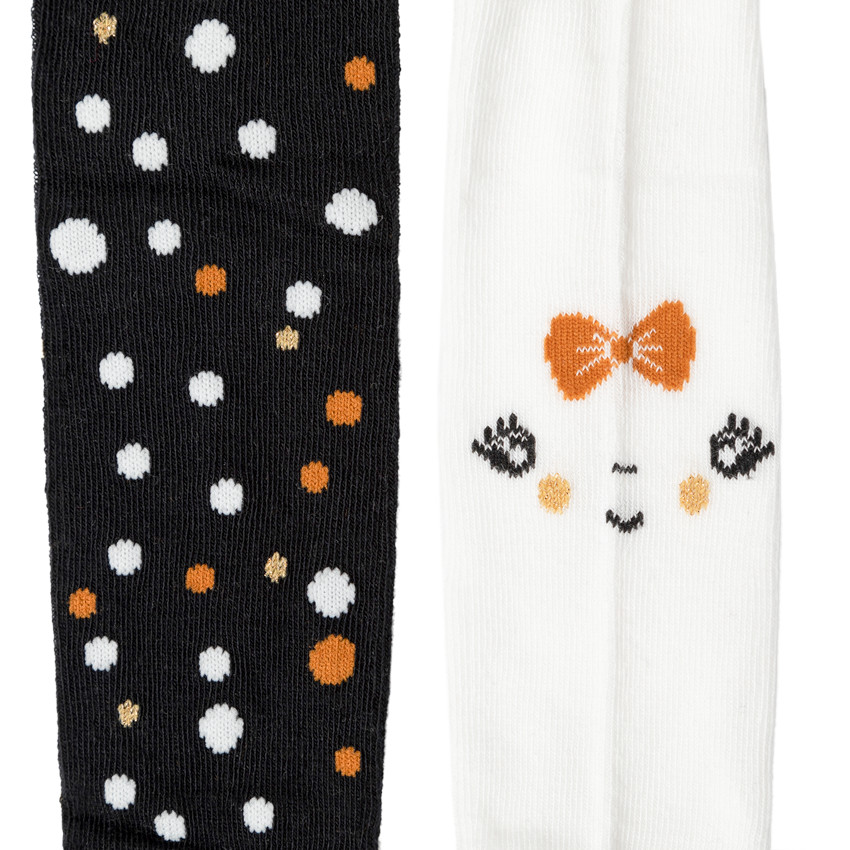 Lot de 2 collants épais à pois et personnage fantaisie 