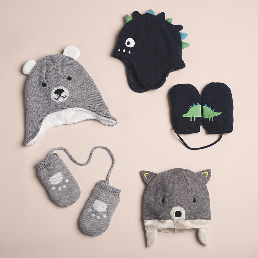 Πλεκτό σετ σκούφος και γάντια με επένδυση 