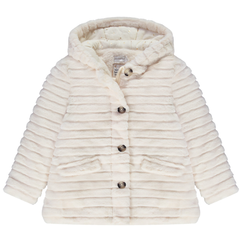 Παλτό με κουκούλα από συνθετική γούνα για κορίτσι 